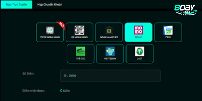 Khám phá các phương thức nạp tiền tại 8DAY